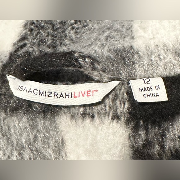 Isaac Mizrahi Live Funnel Neck Plaid Check Coat Black/White Size 12 - Picture 6 of 7